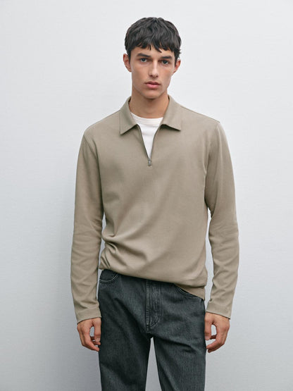 Long sleeve zip-up polo shirt