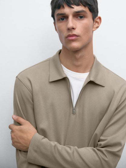 Long sleeve zip-up polo shirt