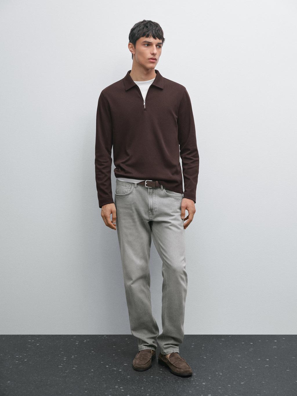 Long sleeve zip-up polo shirt