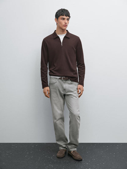 Long sleeve zip-up polo shirt