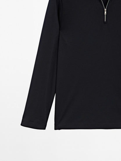 Mock neck quarter zip polo shirt