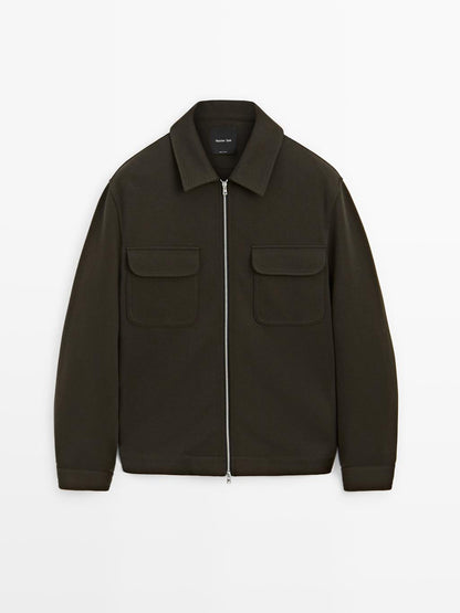 Cotton blend twill jacket with pockets