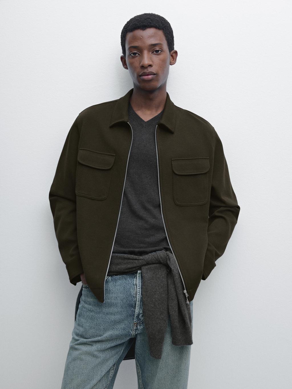 Cotton blend twill jacket with pockets