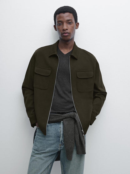 Cotton blend twill jacket with pockets