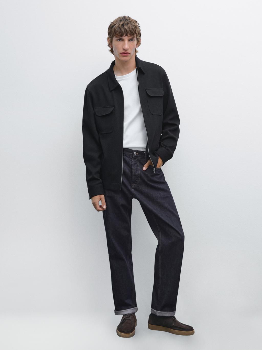 Cotton blend twill jacket with pockets