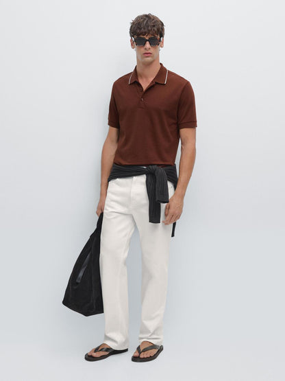 Short sleeve polo shirt with collar detail