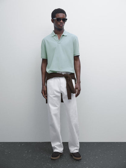 Micro textured pique cotton polo shirt