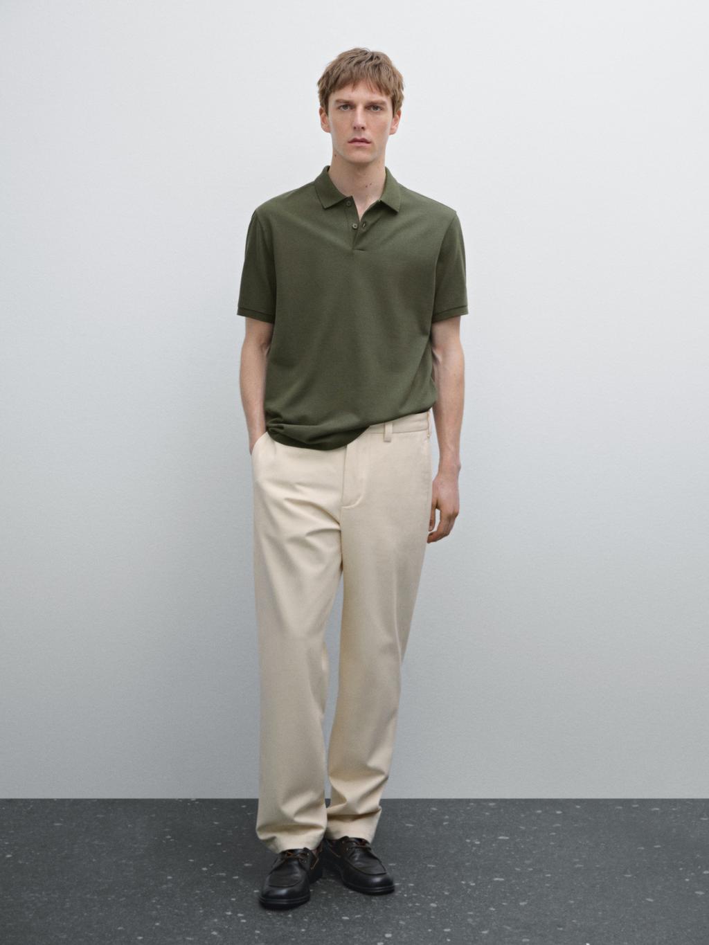 Micro textured pique cotton polo shirt
