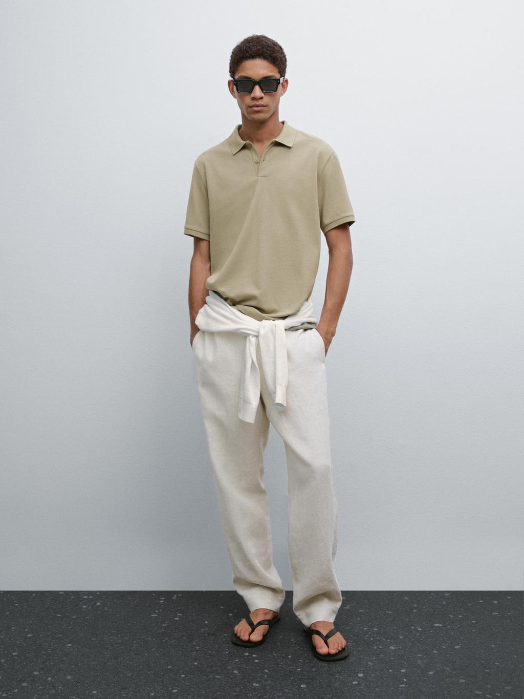 Micro textured pique cotton polo shirt