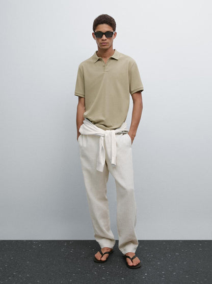 Micro textured pique cotton polo shirt