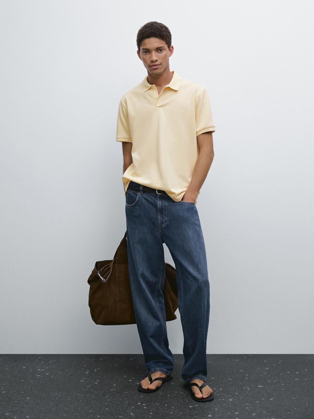 Micro textured pique cotton polo shirt