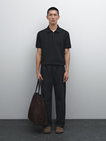 Micro textured pique cotton polo shirt