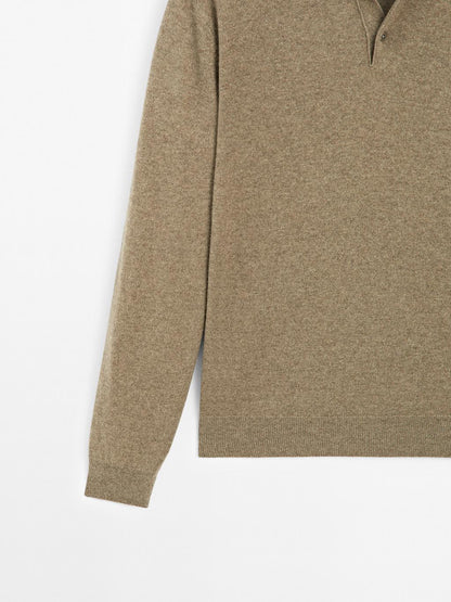 100% cashmere ribbed knit polo shirt