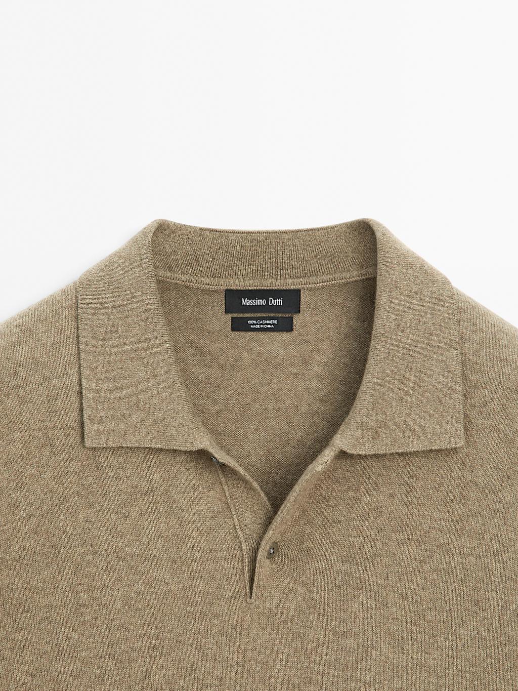 100% cashmere ribbed knit polo shirt