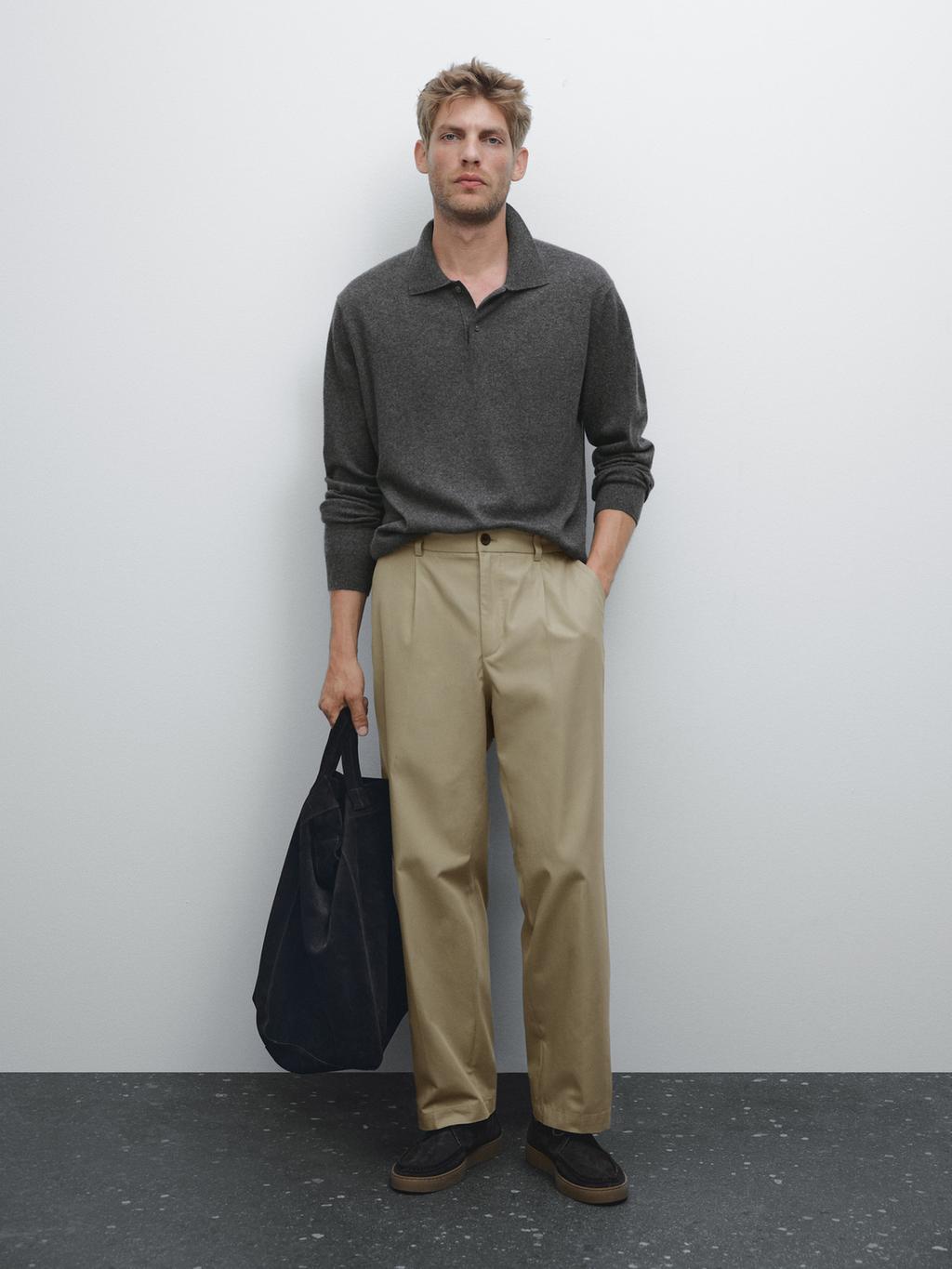 100% cashmere ribbed knit polo shirt