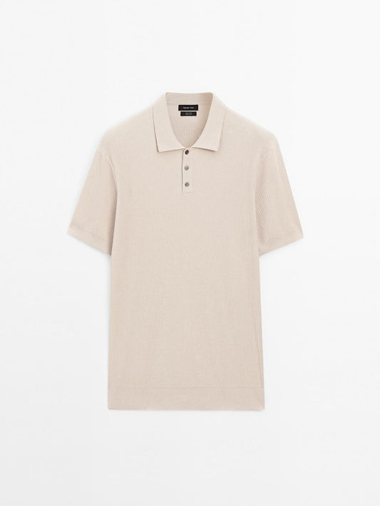 100% cotton ribbed knit polo shirt