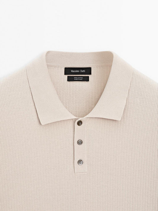 100% cotton ribbed knit polo shirt