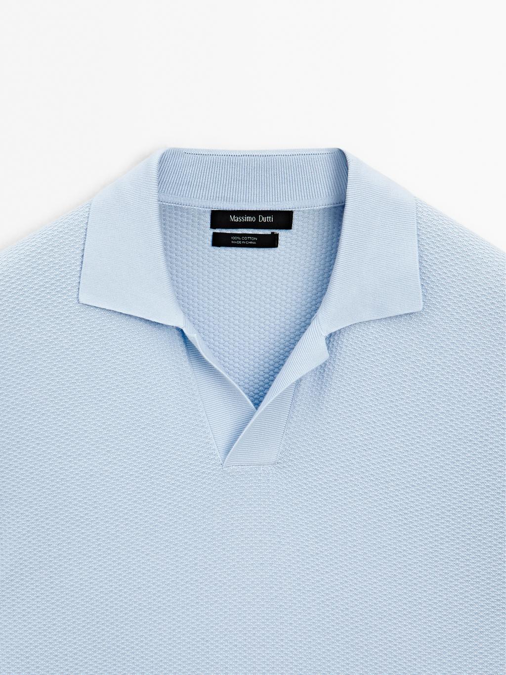 Textured knit short sleeve polo shirt