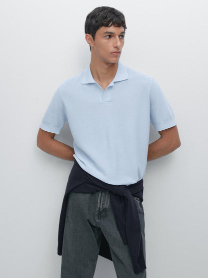 Textured knit short sleeve polo shirt