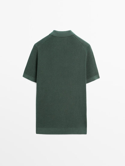 Textured cotton knit polo shirt