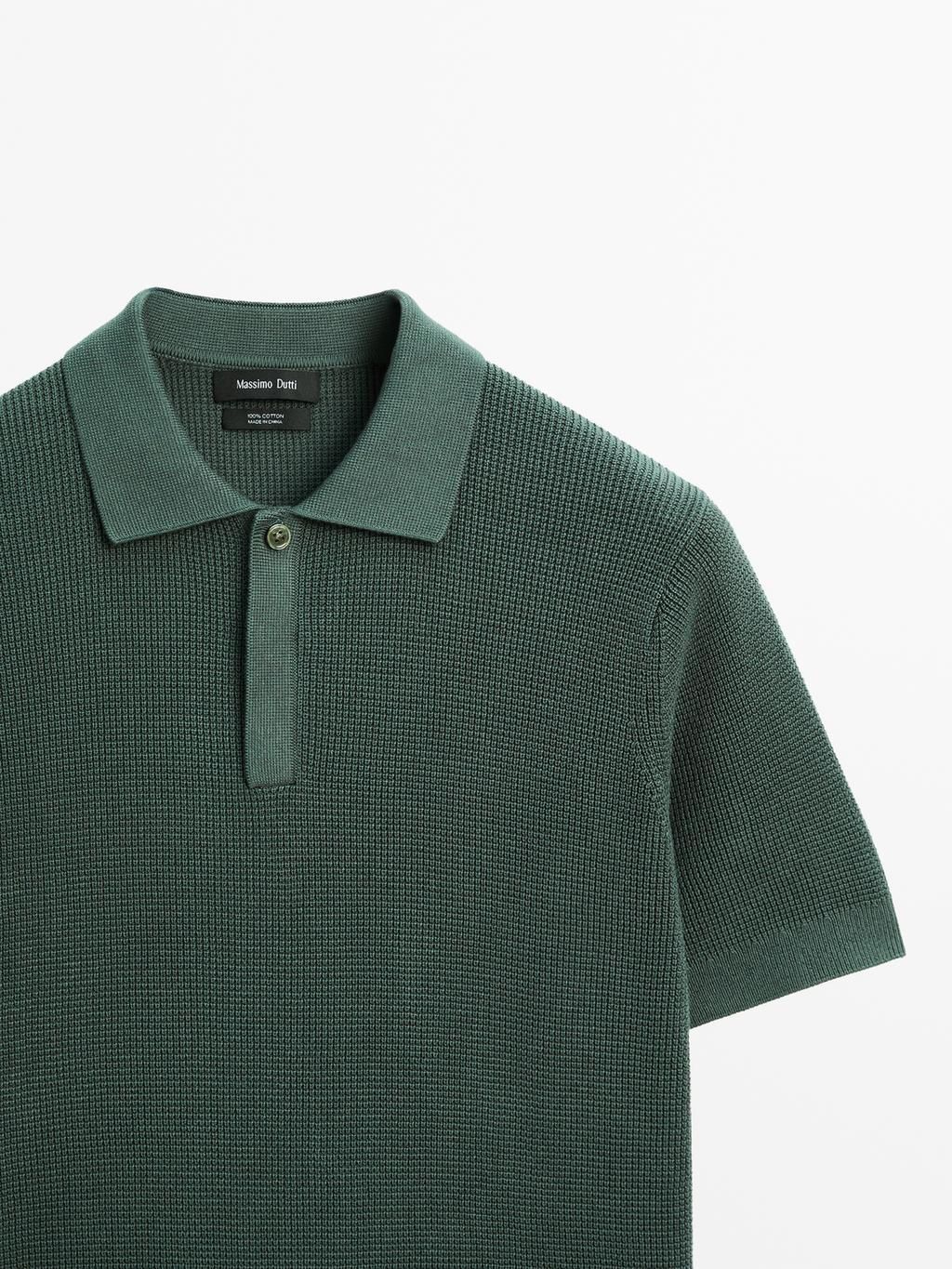 Textured cotton knit polo shirt