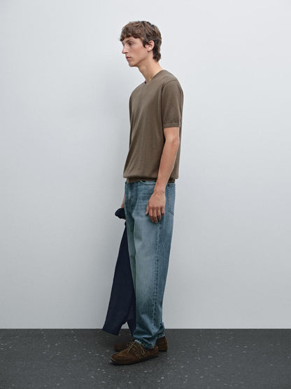 Short sleeve knit wool blend T-shirt