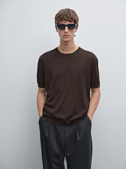 Short sleeve knit wool blend T-shirt
