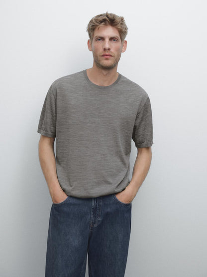 Short sleeve knit wool blend T-shirt