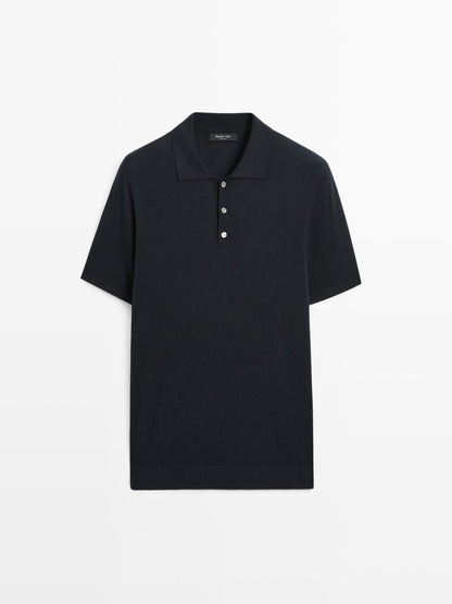Cotton blend knit polo shirt