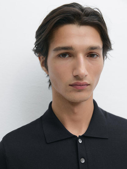 Cotton blend knit polo shirt