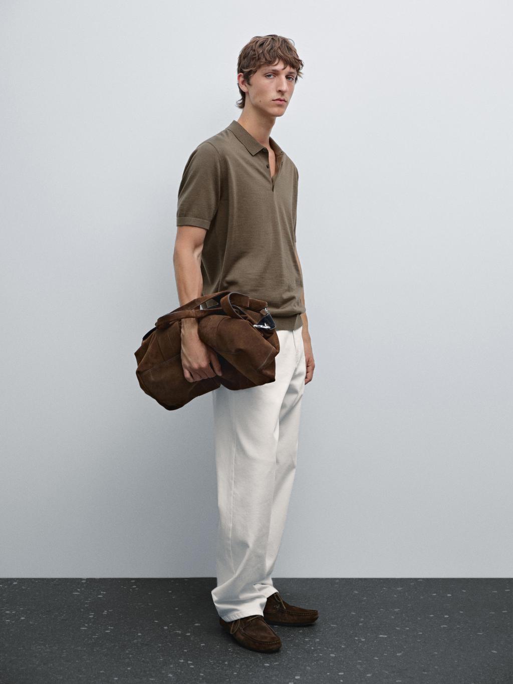 Short sleeve wool blend knit polo shirt