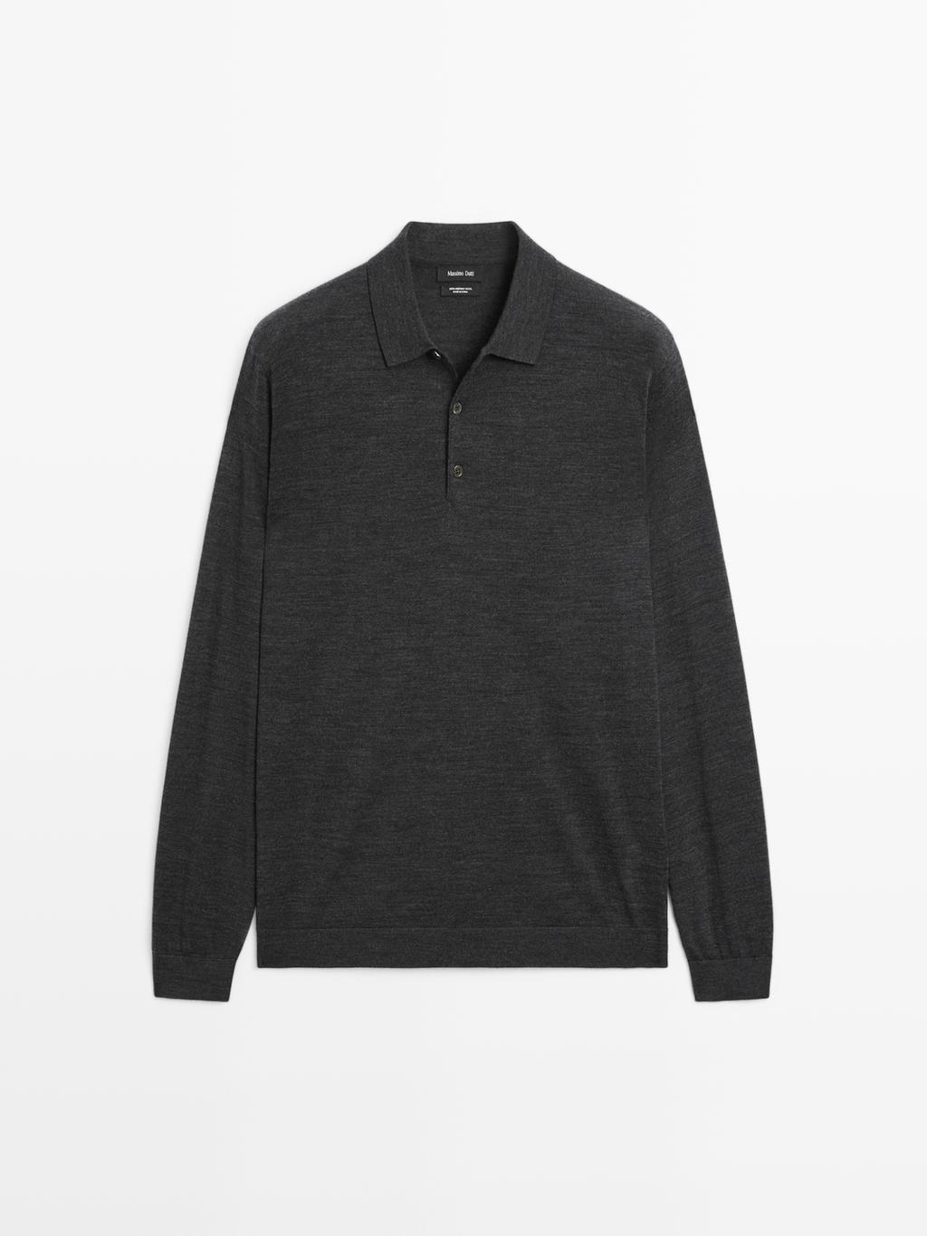 100% merino wool knit polo jumper