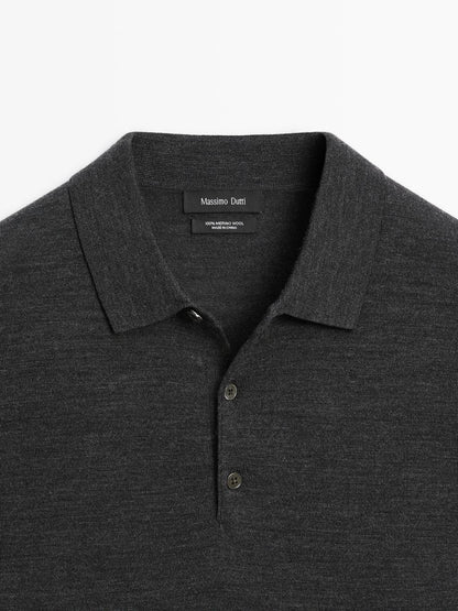 100% merino wool knit polo jumper