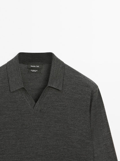 100% merino wool knit polo sweater