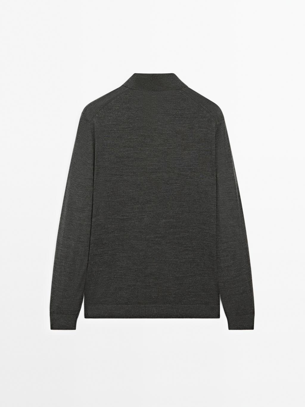 100% merino wool knit polo sweater