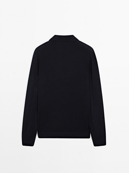 Merino wool knit polo sweater