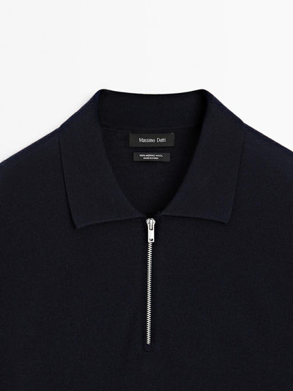 Merino wool knit polo sweater