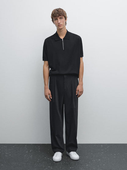 Knit polo shirt with zip collar