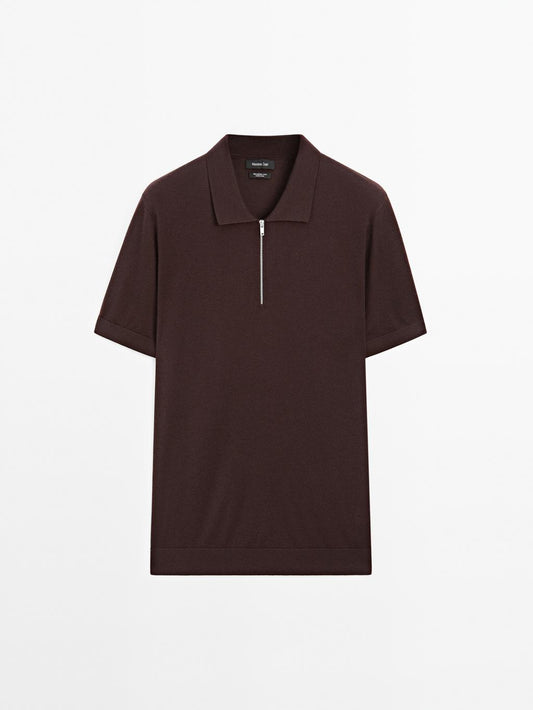 Knit polo shirt with zip collar