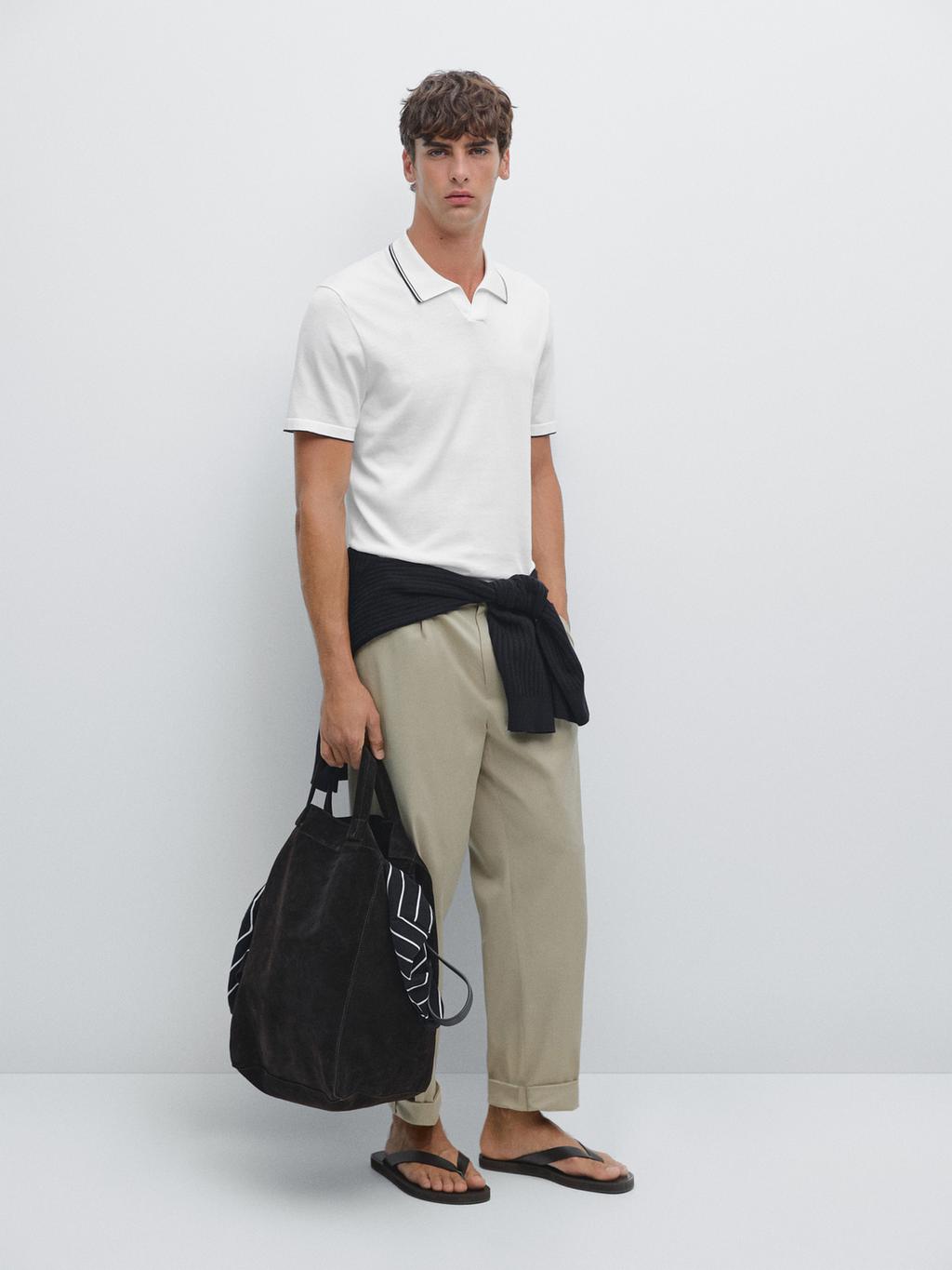 Knit V-neck polo shirt with colour detail