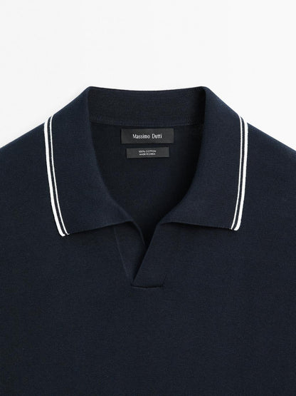 Knit V-neck polo shirt with colour detail