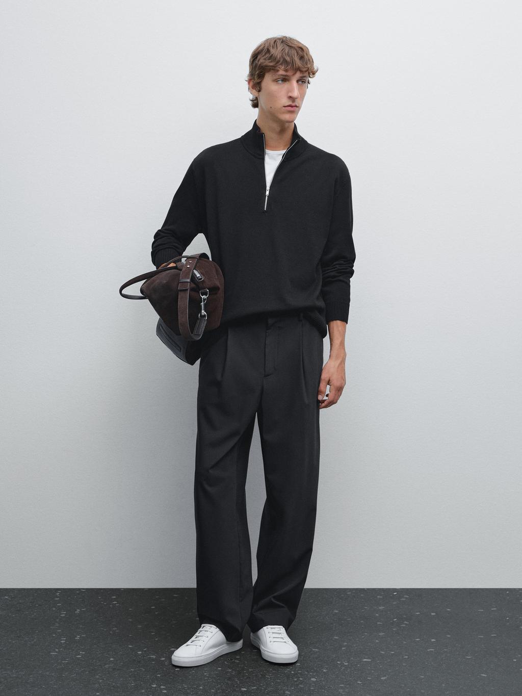 Mock neck knit sweater with zip