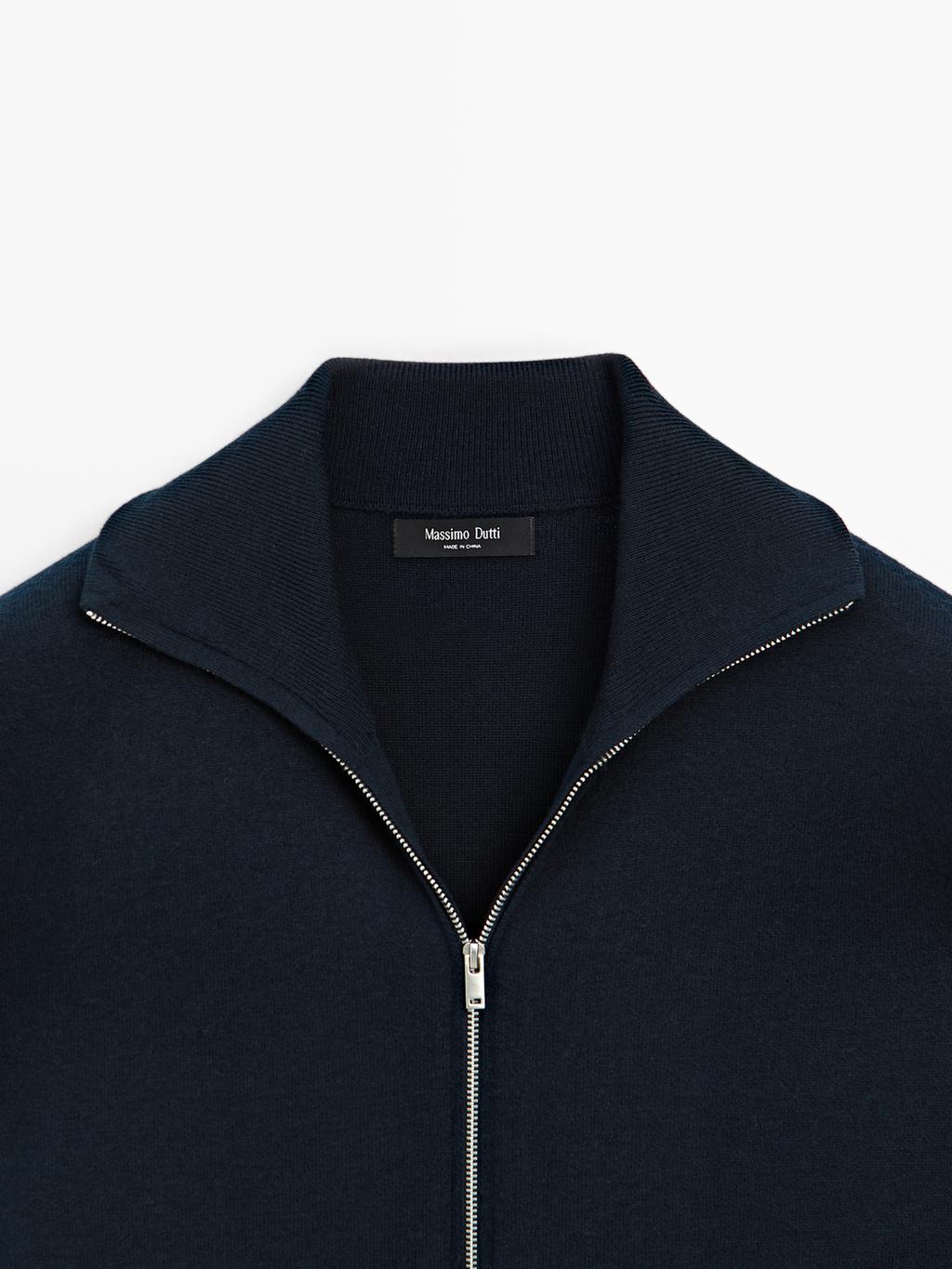 Cotton and wool blend zip-up cardigan