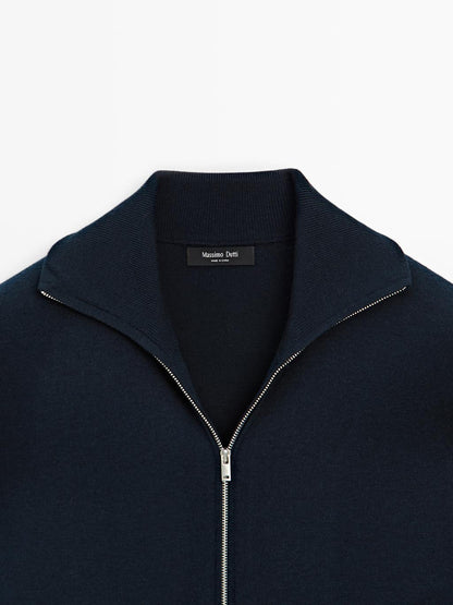 Cotton and wool blend zip-up cardigan