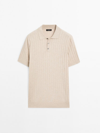 Ribbed knit polo shirt