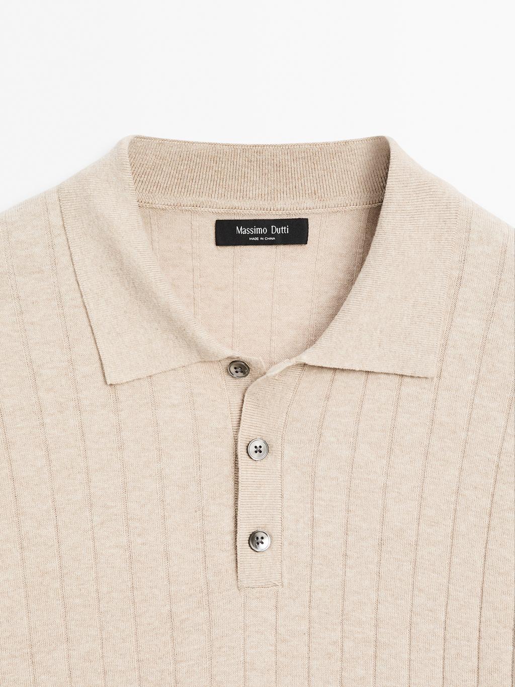 Ribbed knit polo shirt