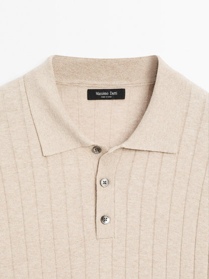 Ribbed knit polo shirt