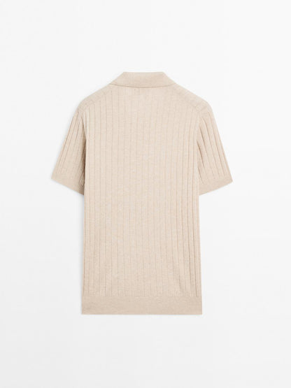 Ribbed knit polo shirt