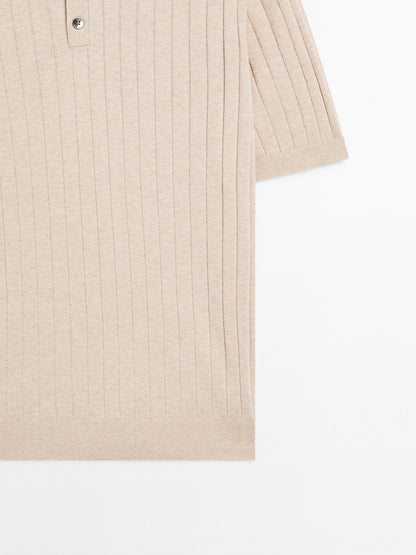 Ribbed knit polo shirt