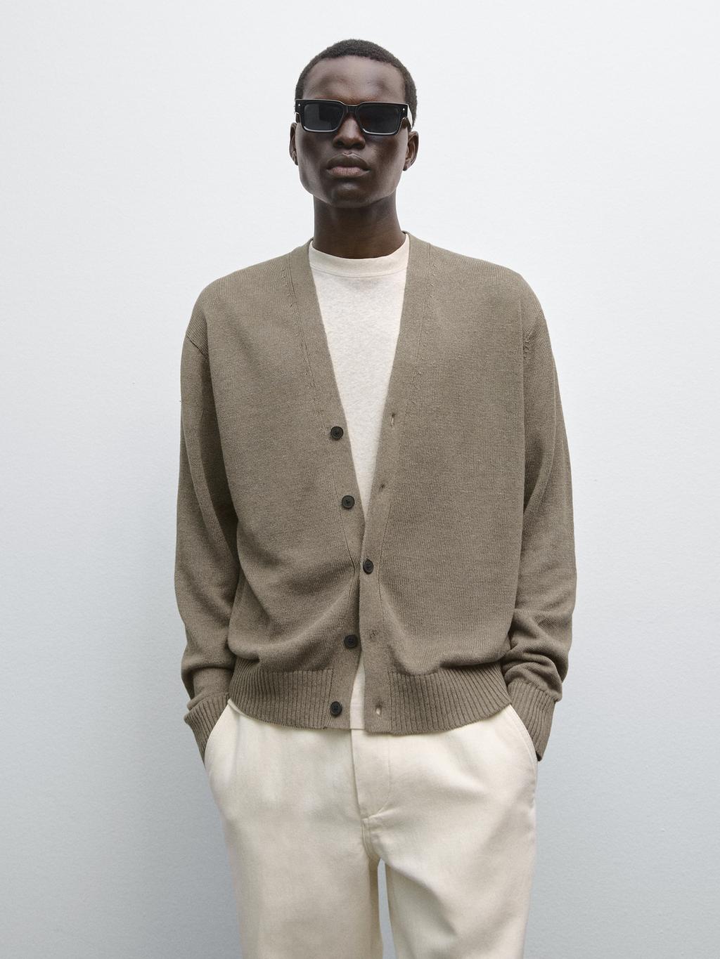 Knit linen blend cardigan